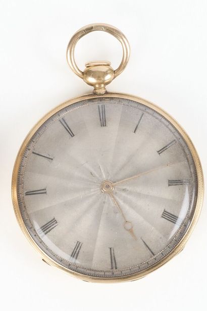 Plain gold pocket watch, guilloché edge and...