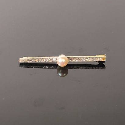 Two-tone gold (750‰) barrette brooch, set...