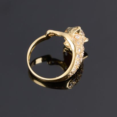 Gold panther ring set with white and blue...