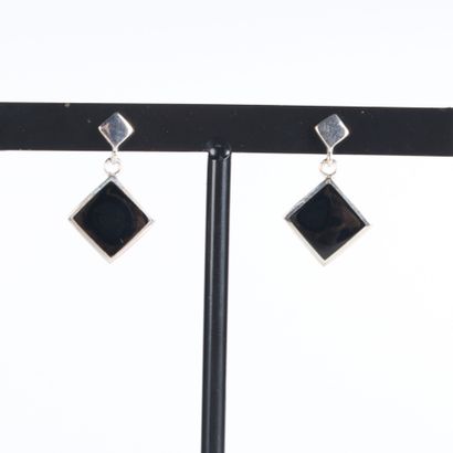 Pair of silver earrings set with 2 square-shaped...