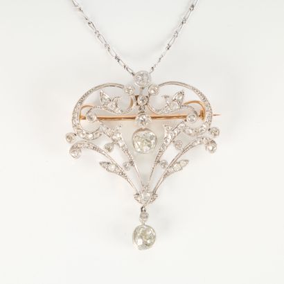 Gold and platinum openwork pendant brooch...