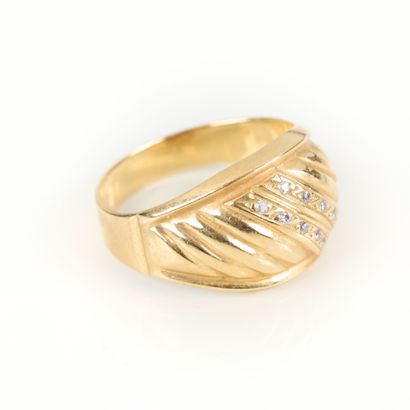Gold ring set with 2 lines of small diamonds....