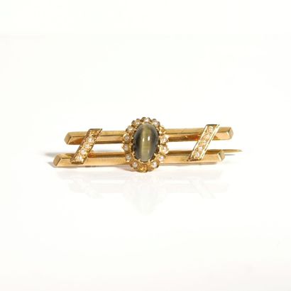 Rose gold brooch featuring a cabochon tiger's...