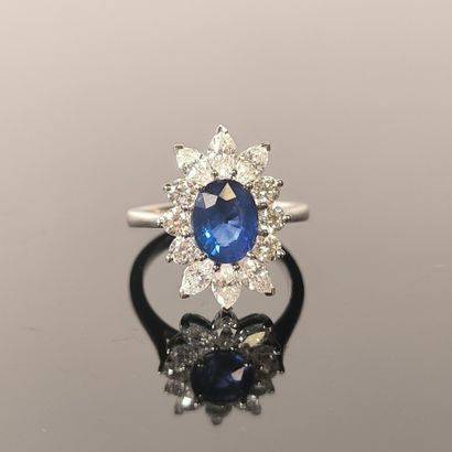 Ring centered on an oval-cut natural Ceylon...