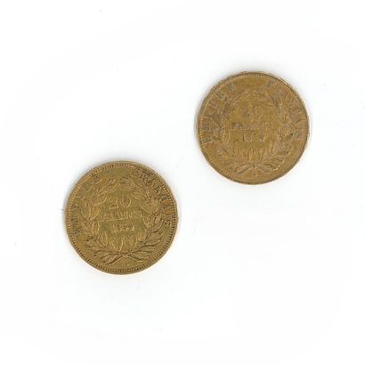 2 gold coins: 20 FF Napoléon III bare head...