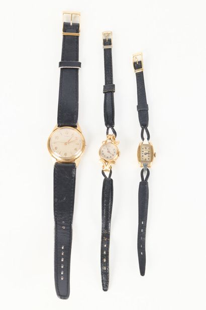 3 gold watchbands, leather straps, mechanical...