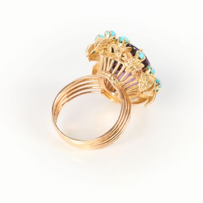 Rose gold ring set with a large amethyst...