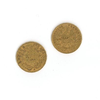 2 gold coins: 20 FF Napoléon III bareheaded...