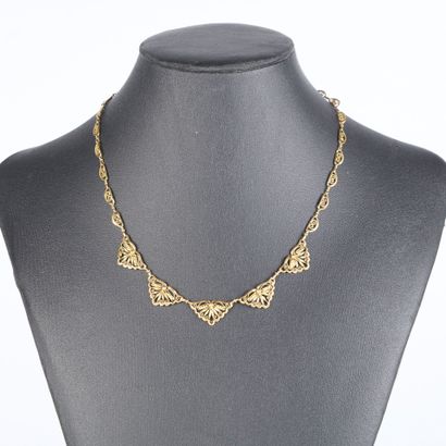 Gold filigree drapery necklace. Length 42...
