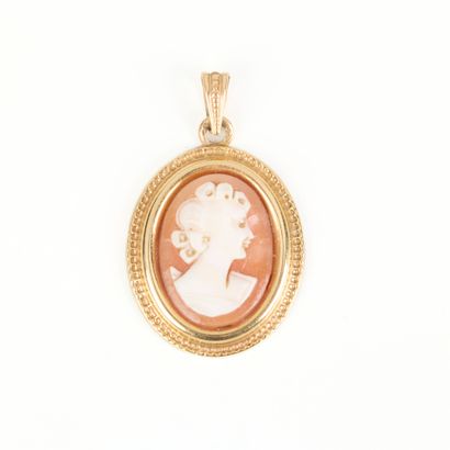 Gold pendant (750‰), set with a shell cameo...