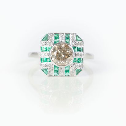 . White gold (750‰) Art Deco style ring,...