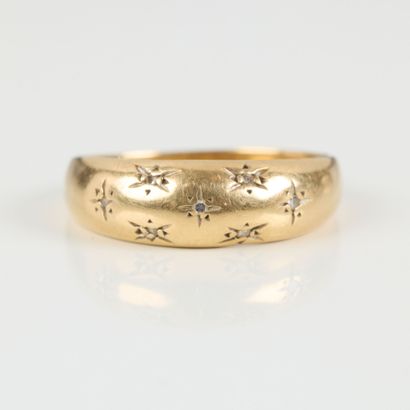 Gold band ring set with small white stones....