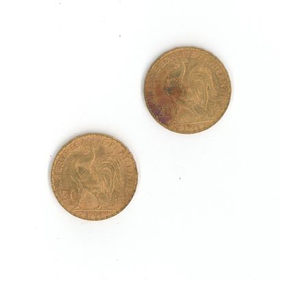 2 gold coins: 20 FF cock 1904