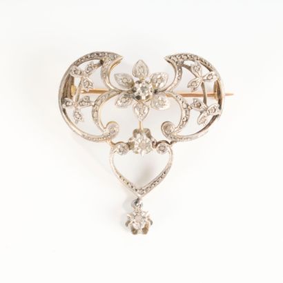 Two-tone gold pendant brooch set with floral...