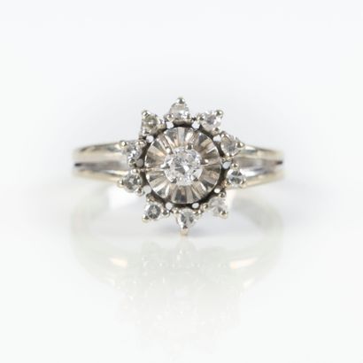 Daisy ring in white gold set with small brilliant-cut...