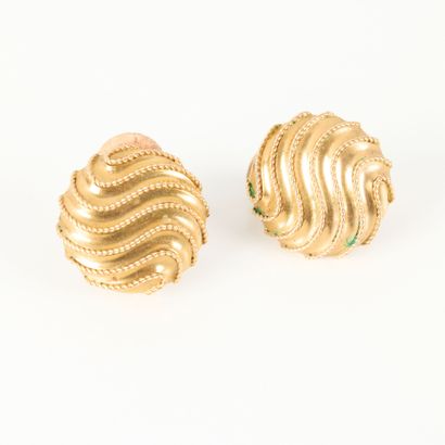 Pair of round gold ear clips, filigree fluted...