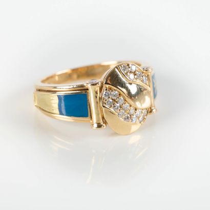 KORLOFF. Enameled gold ring set with small...
