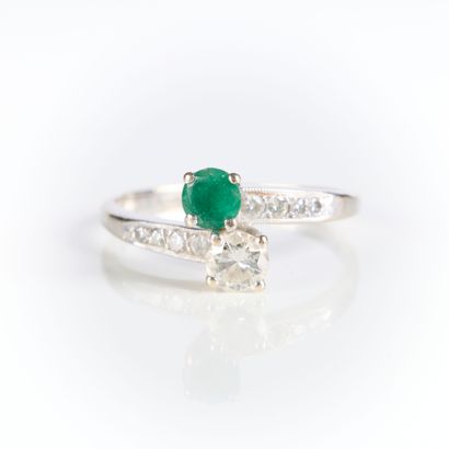 toi et moi ring in white gold, set with a...