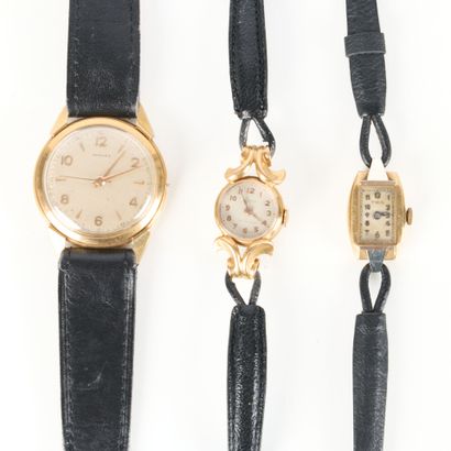 3 gold watchbands, leather straps, mechanical...