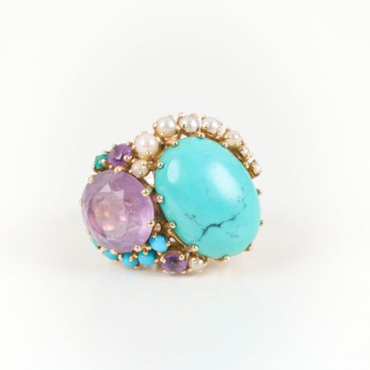 Large rose gold ring set with turquoise amethysts...