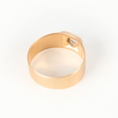 Gold ring with square motif. Stone missing....