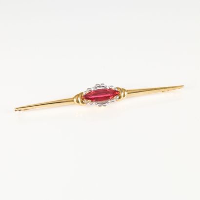 Two-tone gold (750‰) barrette brooch, set...