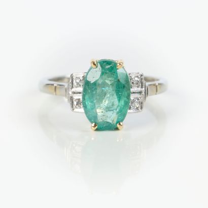 Yellow gold (750‰) and platinum ring, Art...
