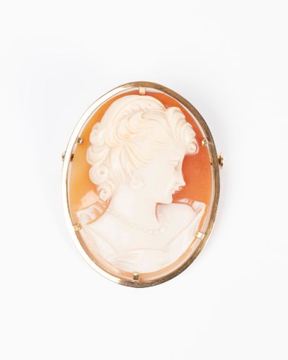 Gold brooch (750‰), set in close with a shell...