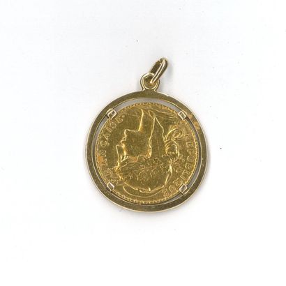 Gold pendant holding a gold coin: 20 FF coq...