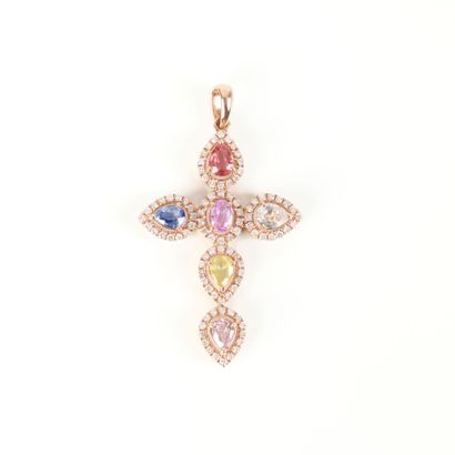 Cross pendant in pink gold (750‰), set with...