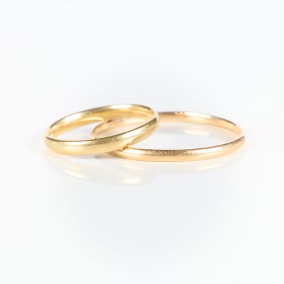 Set of two gold wedding bands. Sizes 49 and...