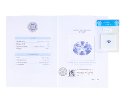 Oval-cut Tanzanite on paper with certificate:...