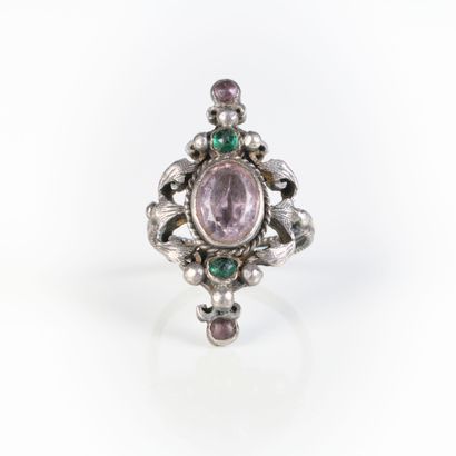 Lot: silver ring set with colored stones...