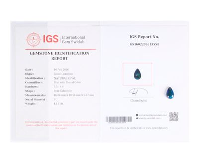 Pear-cut opal cabochon on paper with certificate...