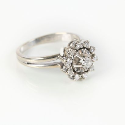 Daisy ring in white gold set with small brilliant-cut...
