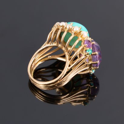 Large rose gold ring set with turquoise amethysts...