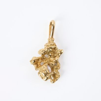Gold nugget pendant set with a baroque cultured...