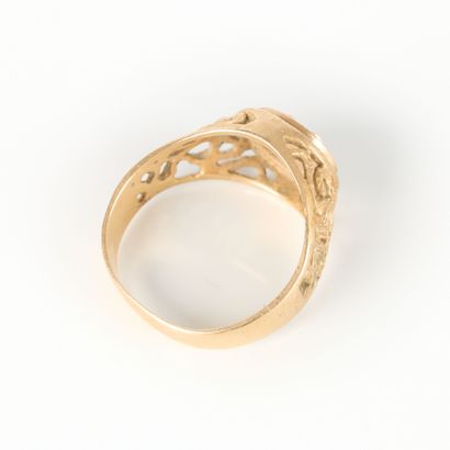 Openwork gold signet ring numbered YM. TDD...