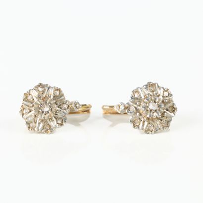 Pair of two-tone earrings (750/1000 - 18k),...