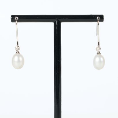 Pair of earrings in platinum, each set with...