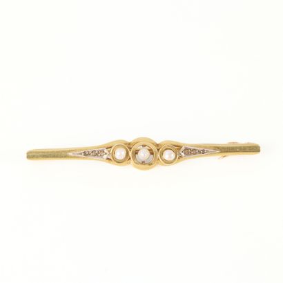Gold barrette brooch set with 3 small cultured...