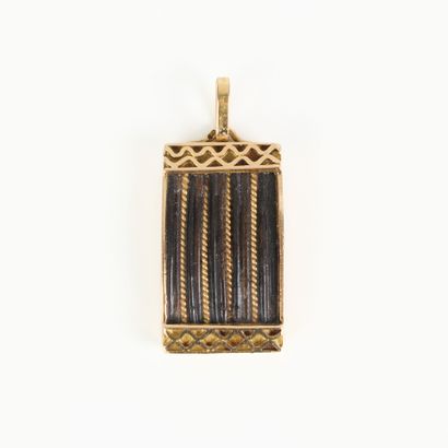 Rectangular gold pendant adorned with elephant...