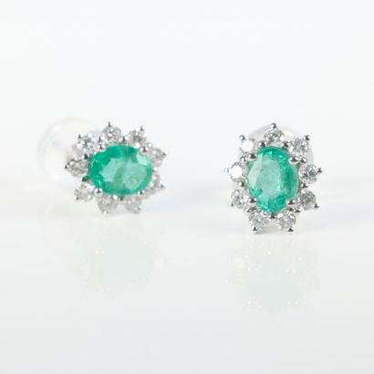 Pair of ear studs in white gold (750‰), each...