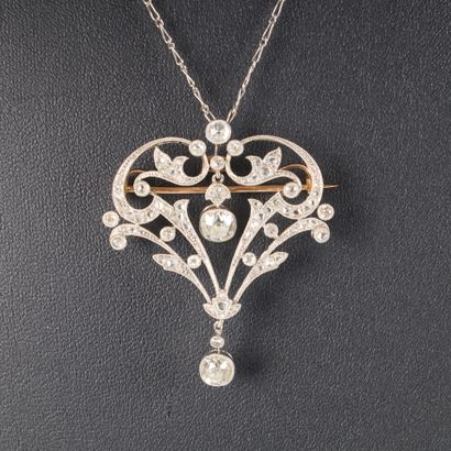Gold and platinum openwork pendant brooch...