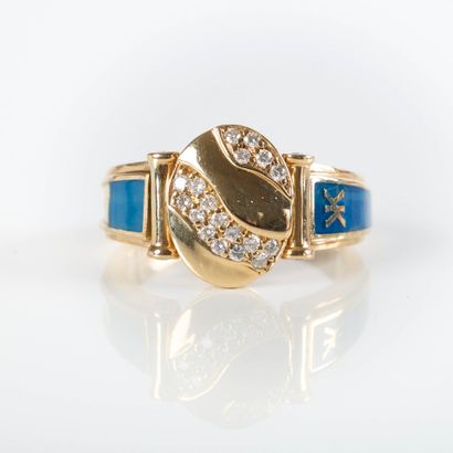 KORLOFF. Enameled gold ring set with small...