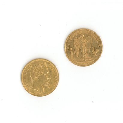 2 gold coins: 20 FF Napoléon III tête laurée...