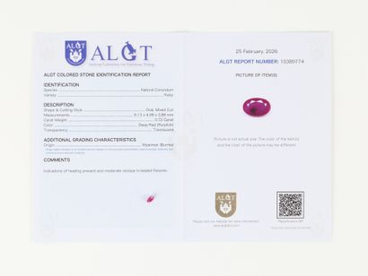 2 oval rubies on paper, with ALGT certificates...