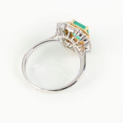 Two-tone gold ring (750‰), set with an emerald...