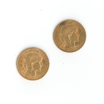 2 gold coins: 20 FF cock 1904