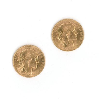2 gold coins: 20 FF cockerel 
(1 X 1912 -...